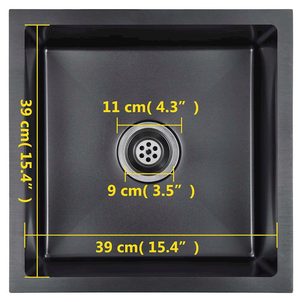 vidaXL Handmade Kitchen Sink with Strainer Black Stainless Steel, 145083. Picture 10