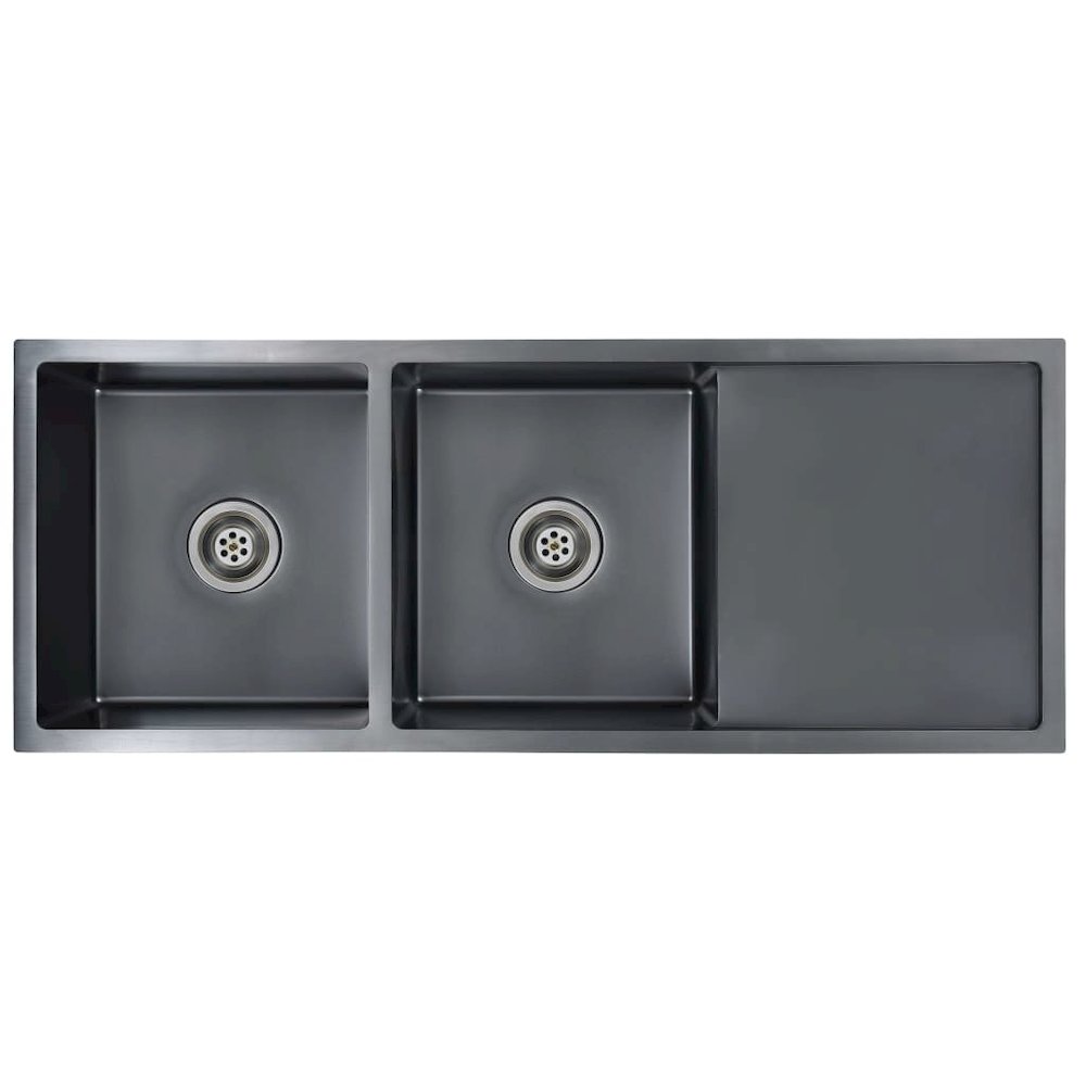 vidaXL Handmade Kitchen Sink with Strainer Black Stainless Steel, 145087. Picture 2