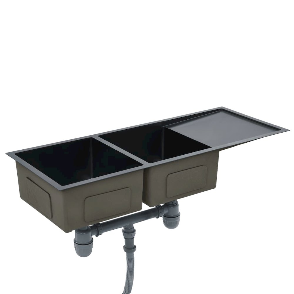 vidaXL Handmade Kitchen Sink with Strainer Black Stainless Steel, 145087. Picture 4