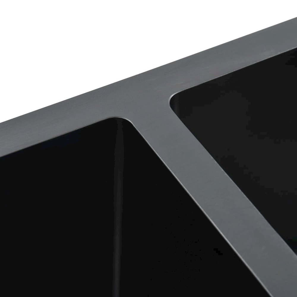 vidaXL Handmade Kitchen Sink with Strainer Black Stainless Steel, 145087. Picture 6