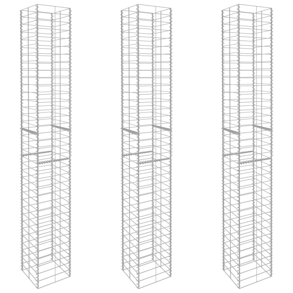 vidaXL Gabion Baskets 3 pcs Galvanized Steel 9.8"x9.8"x77.6", 145088. Picture 2