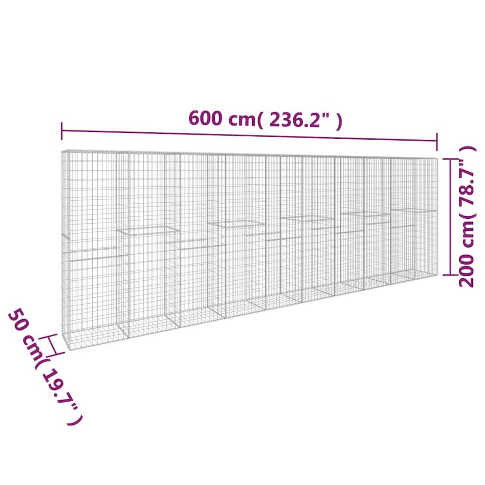 vidaXL Gabion Wall with Cover Galvanised Steel 236.2"x19.7"x78.7", 145089. Picture 6