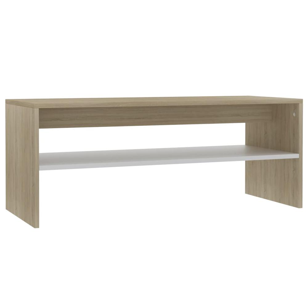 Coffee Table White and Sonoma Oak Engineered Wood Small. Picture 2