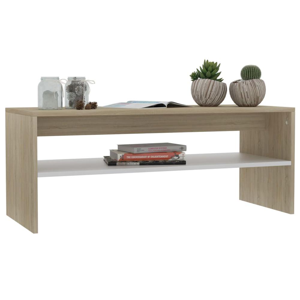 Coffee Table White and Sonoma Oak Engineered Wood Small. Picture 3