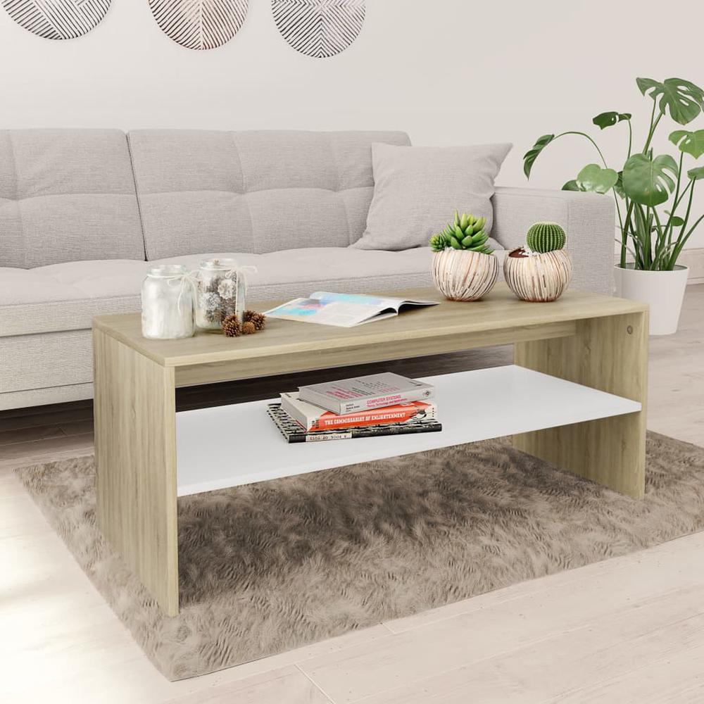 Coffee Table White and Sonoma Oak Engineered Wood Small. Picture 1