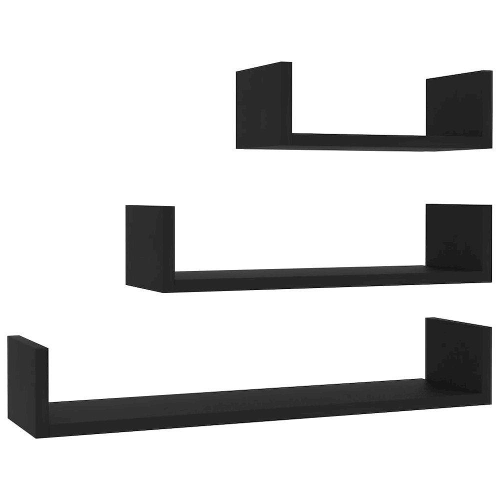 Shelf Set of 3 Black Engineered wood Large Wall-mounted. Picture 2