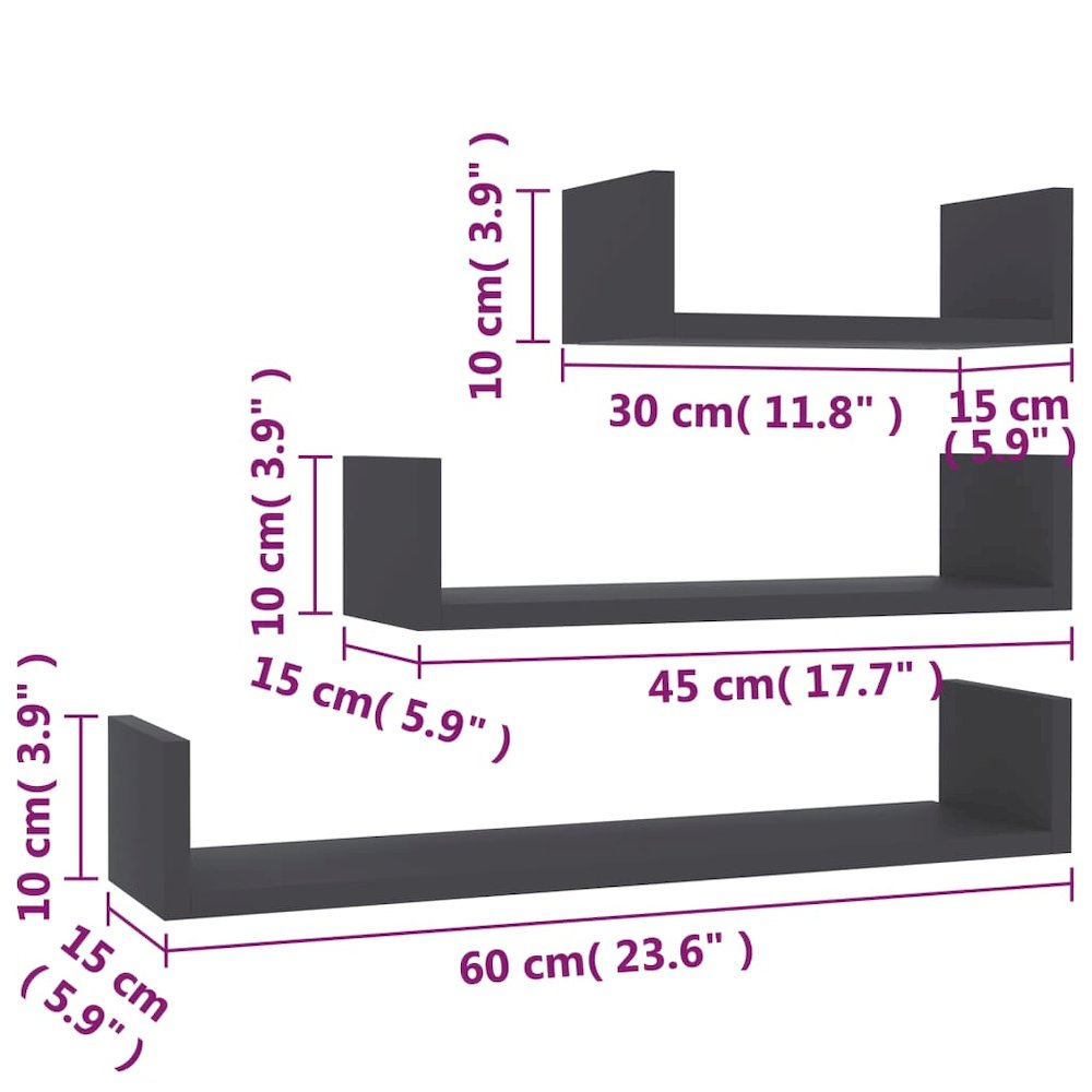 Shelf Set of 3 Gray Engineered wood Various sizes up to 23.6 in. Picture 6