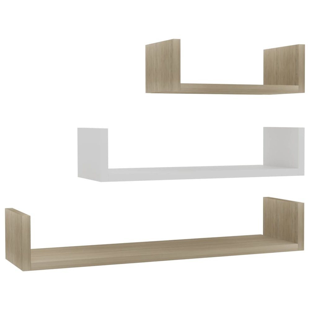 Shelf Set of 3 White Engineered Wood Large, Medium, Small. Picture 2