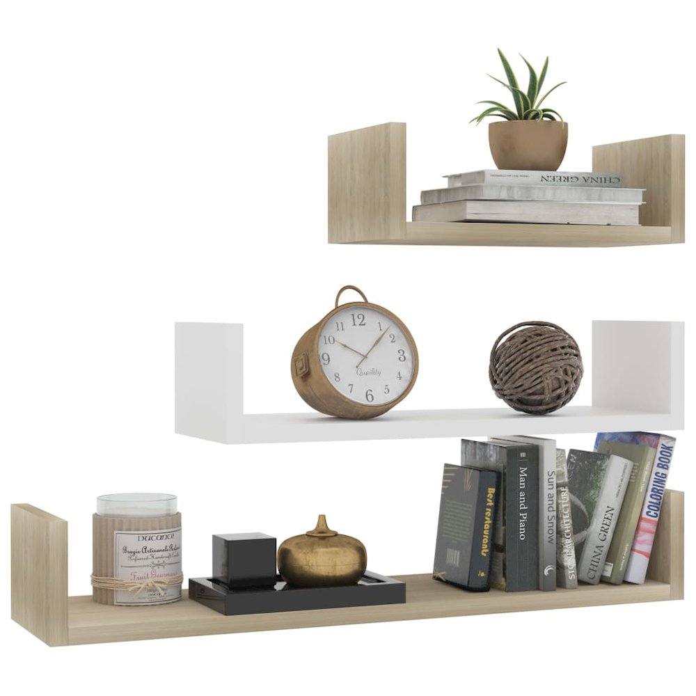Shelf Set of 3 White Engineered Wood Large, Medium, Small. Picture 3