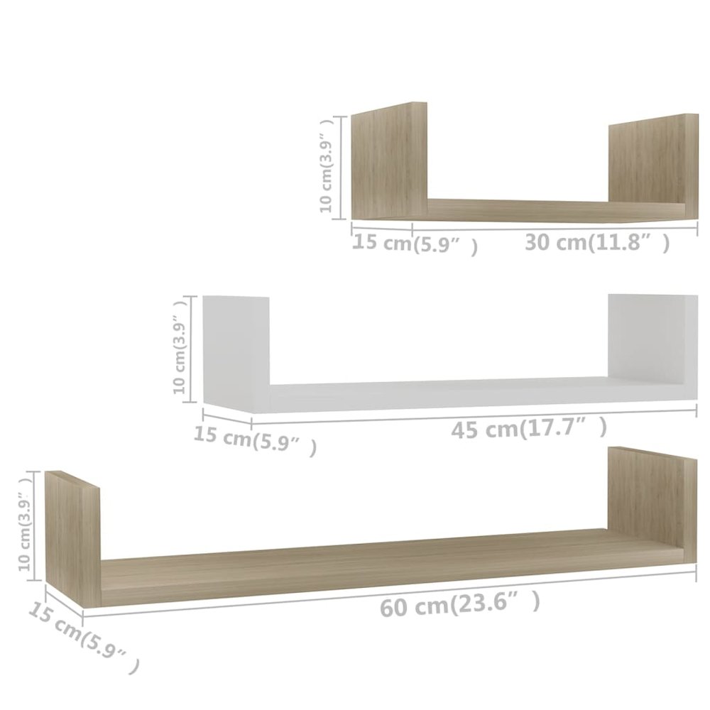 Shelf Set of 3 White Engineered Wood Large, Medium, Small. Picture 6