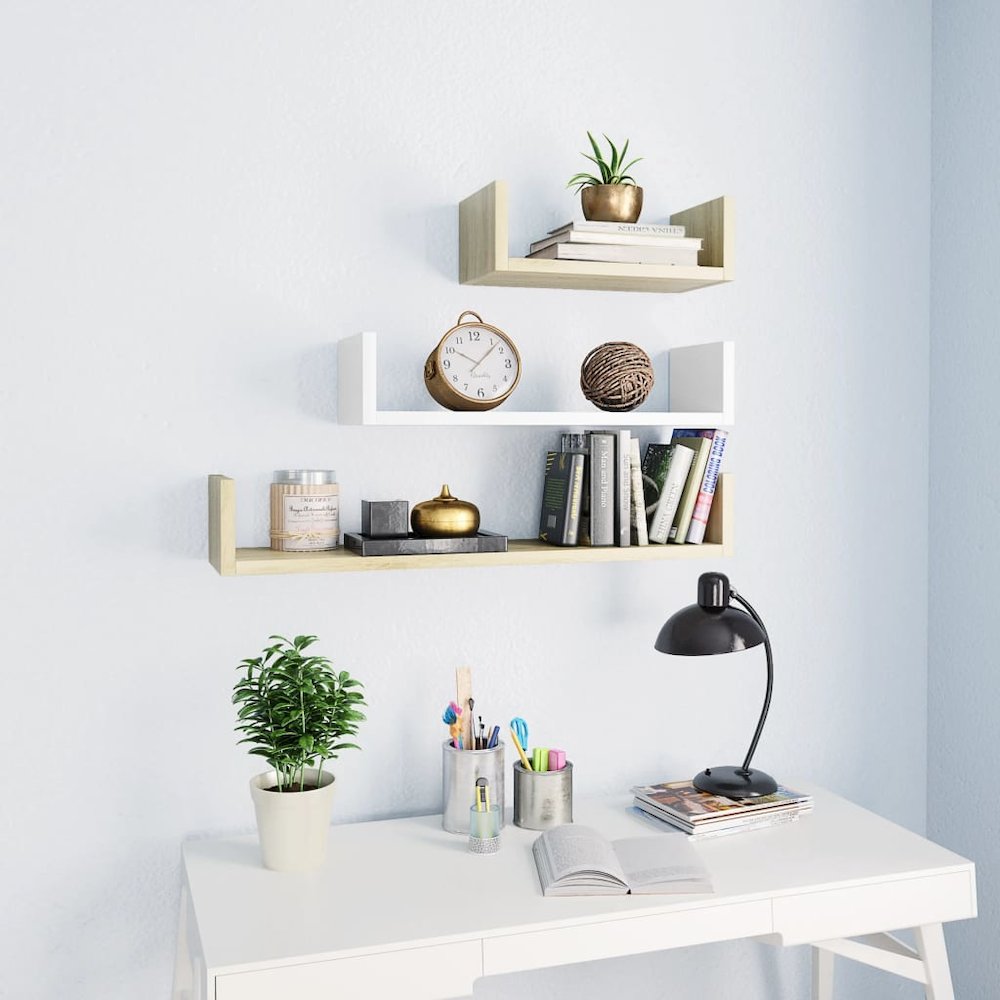 Shelf Set of 3 White Engineered Wood Large, Medium, Small. Picture 1