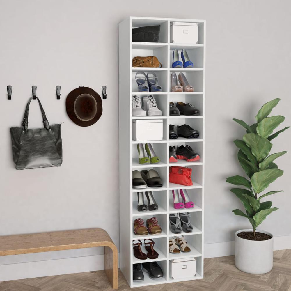 vidaXL Shoe Cabinet White 21.2"x13.3"x72" Chipboard, 800369. Picture 1