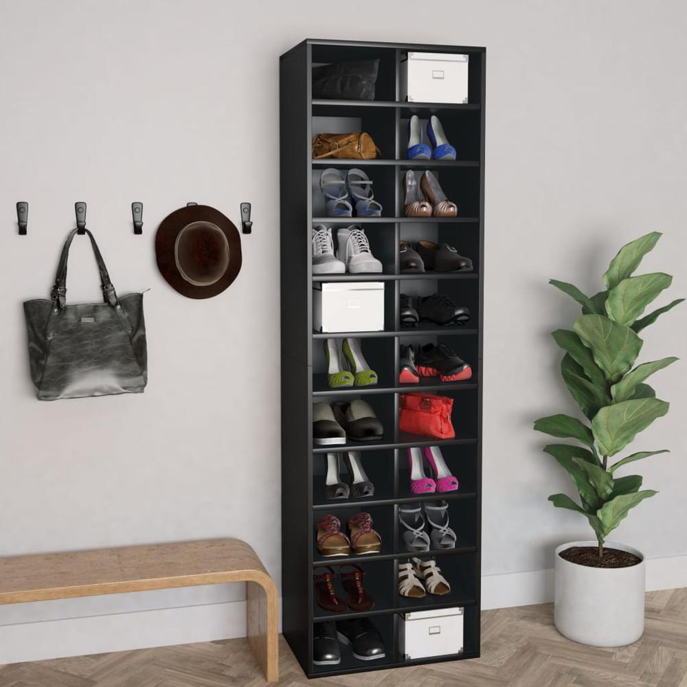 vidaXL Shoe Cabinet Black 21.2"x13.3"x72" Chipboard, 800370. Picture 1