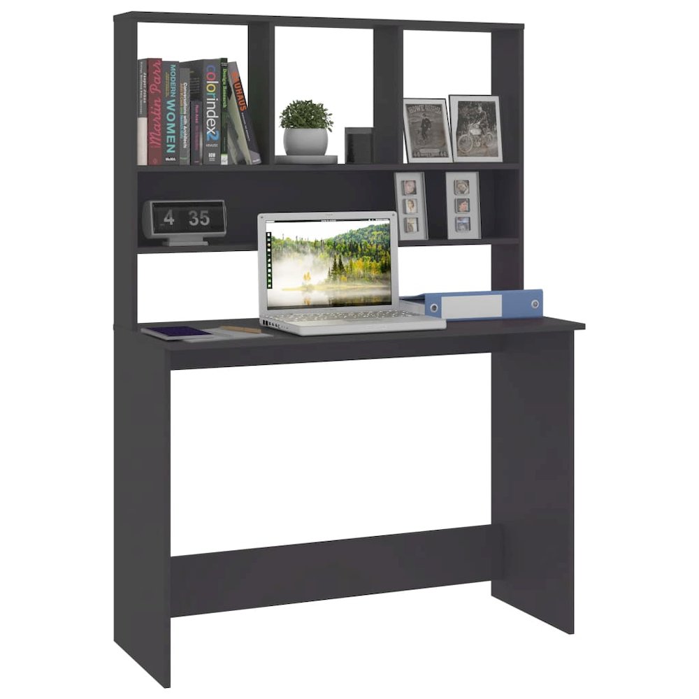 Desk Grey Engineered wood Compact Desk Rectangular Modern. Picture 3
