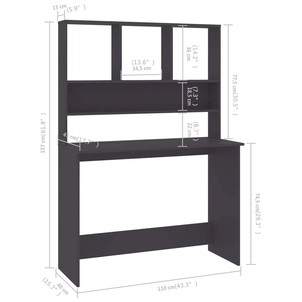 Desk Grey Engineered wood Compact Desk Rectangular Modern. Picture 6