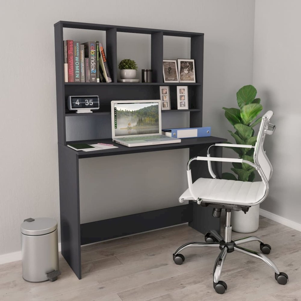 Desk Grey Engineered wood Compact Desk Rectangular Modern. Picture 1