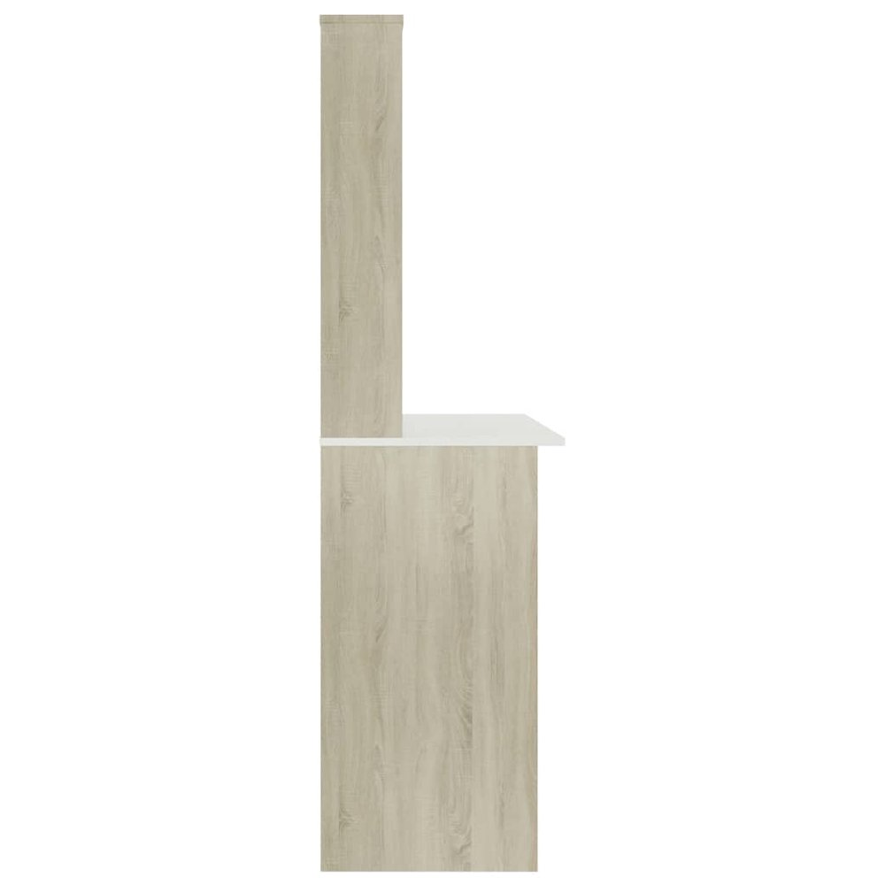Desk White and Sonoma Oak Engineered Wood 43.3x17.7x61.8 in Desk. Picture 5