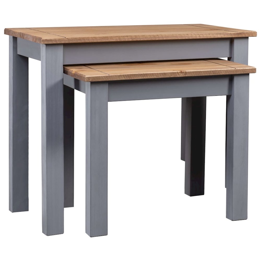 Nesting Table Set of 2 Grey and natural Solid pine wood Small. Picture 1