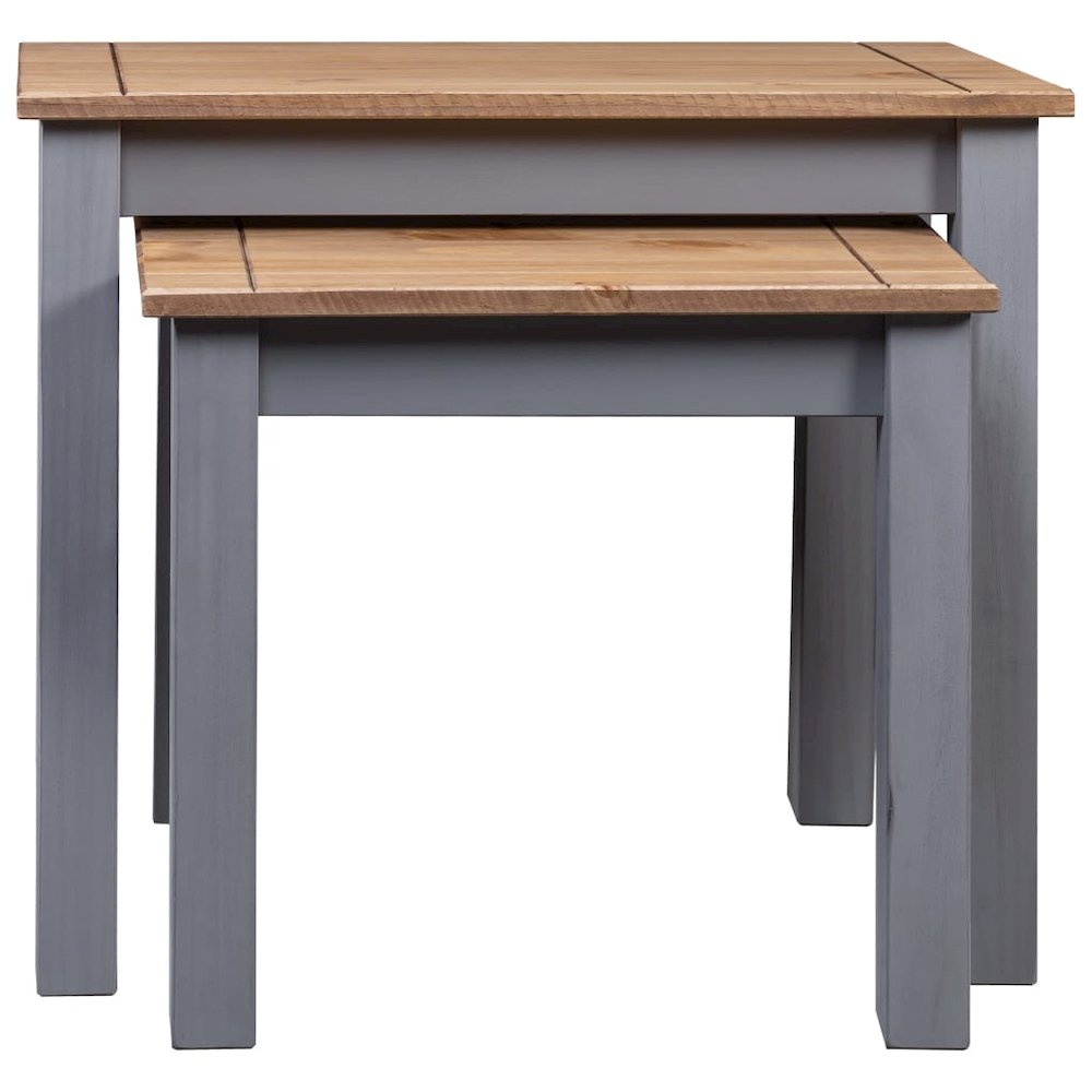 Nesting Table Set of 2 Grey and natural Solid pine wood Small. Picture 2