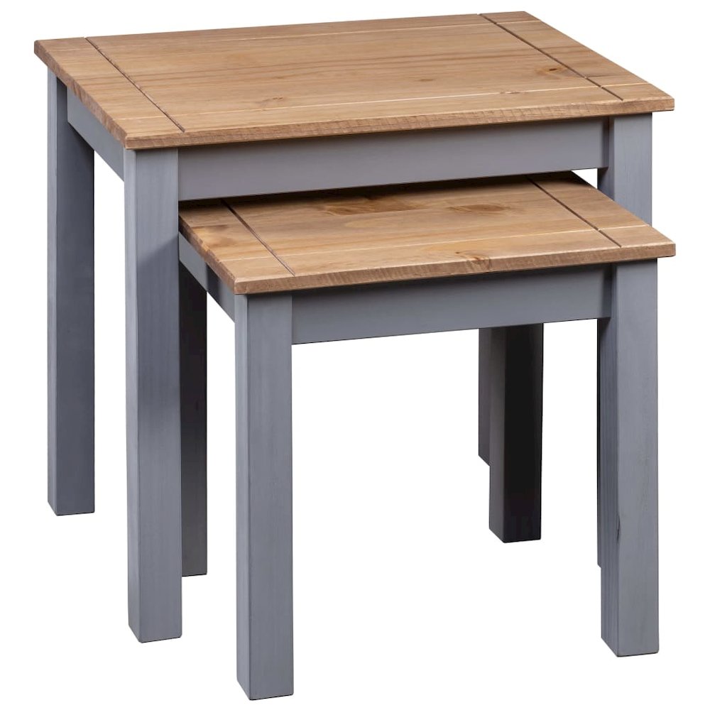 Nesting Table Set of 2 Grey and natural Solid pine wood Small. Picture 3