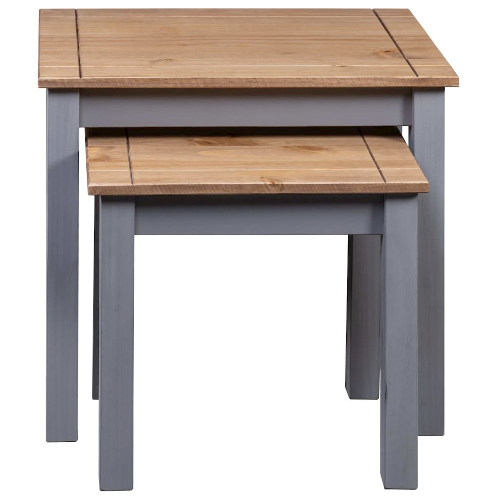 Nesting Table Set of 2 Grey and natural Solid pine wood Small. Picture 4