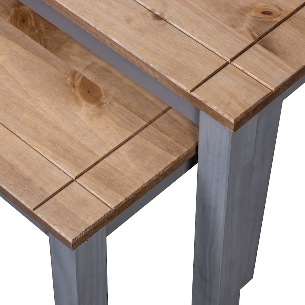 Nesting Table Set of 2 Grey and natural Solid pine wood Small. Picture 5