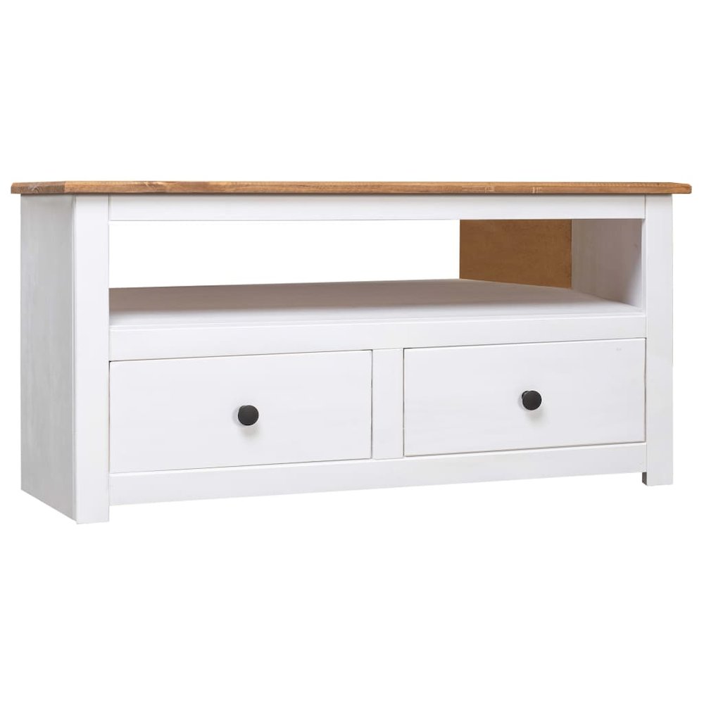 Corner TV Stand White 36.6"x19.3"x19.3" Solid Pine Panama Range. Picture 1