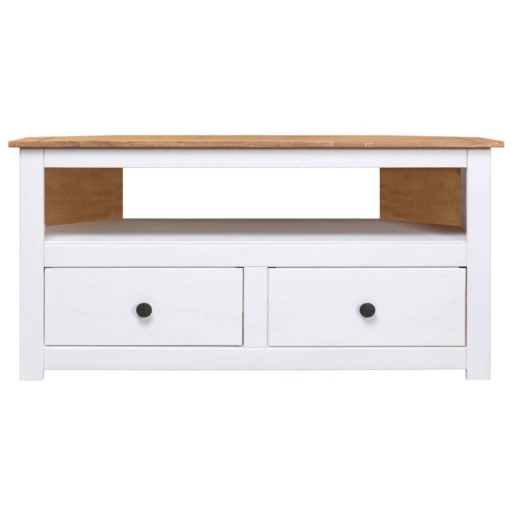 Corner TV Stand White 36.6"x19.3"x19.3" Solid Pine Panama Range. Picture 2