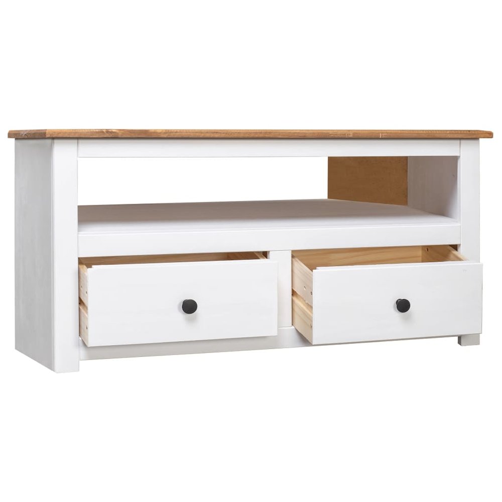 Corner TV Stand White 36.6"x19.3"x19.3" Solid Pine Panama Range. Picture 3