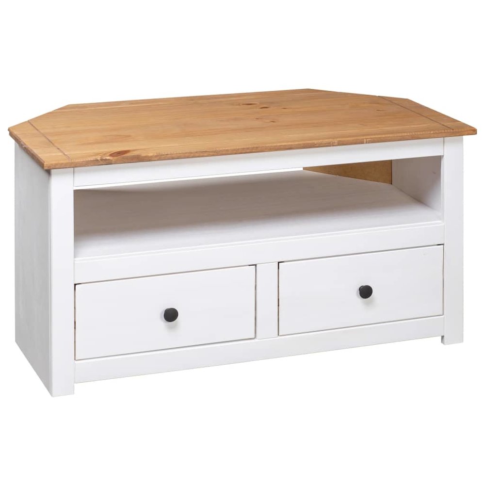 Corner TV Stand White 36.6"x19.3"x19.3" Solid Pine Panama Range. Picture 4