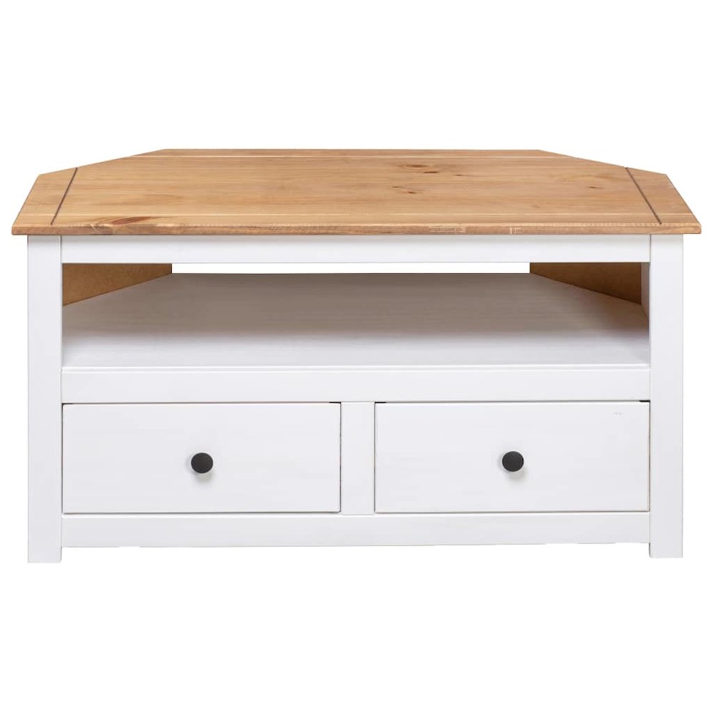 Corner TV Stand White 36.6"x19.3"x19.3" Solid Pine Panama Range. Picture 5