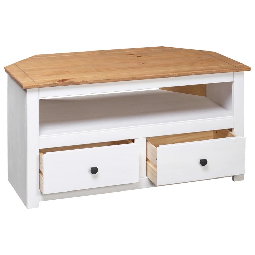 Corner TV Stand White 36.6"x19.3"x19.3" Solid Pine Panama Range. Picture 6