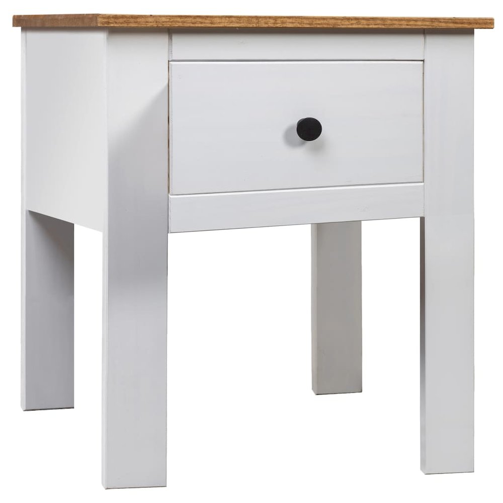 Bedside Cabinet White, Natural Solid Pine Wood 18.1x15.7x22.4 in. Picture 1