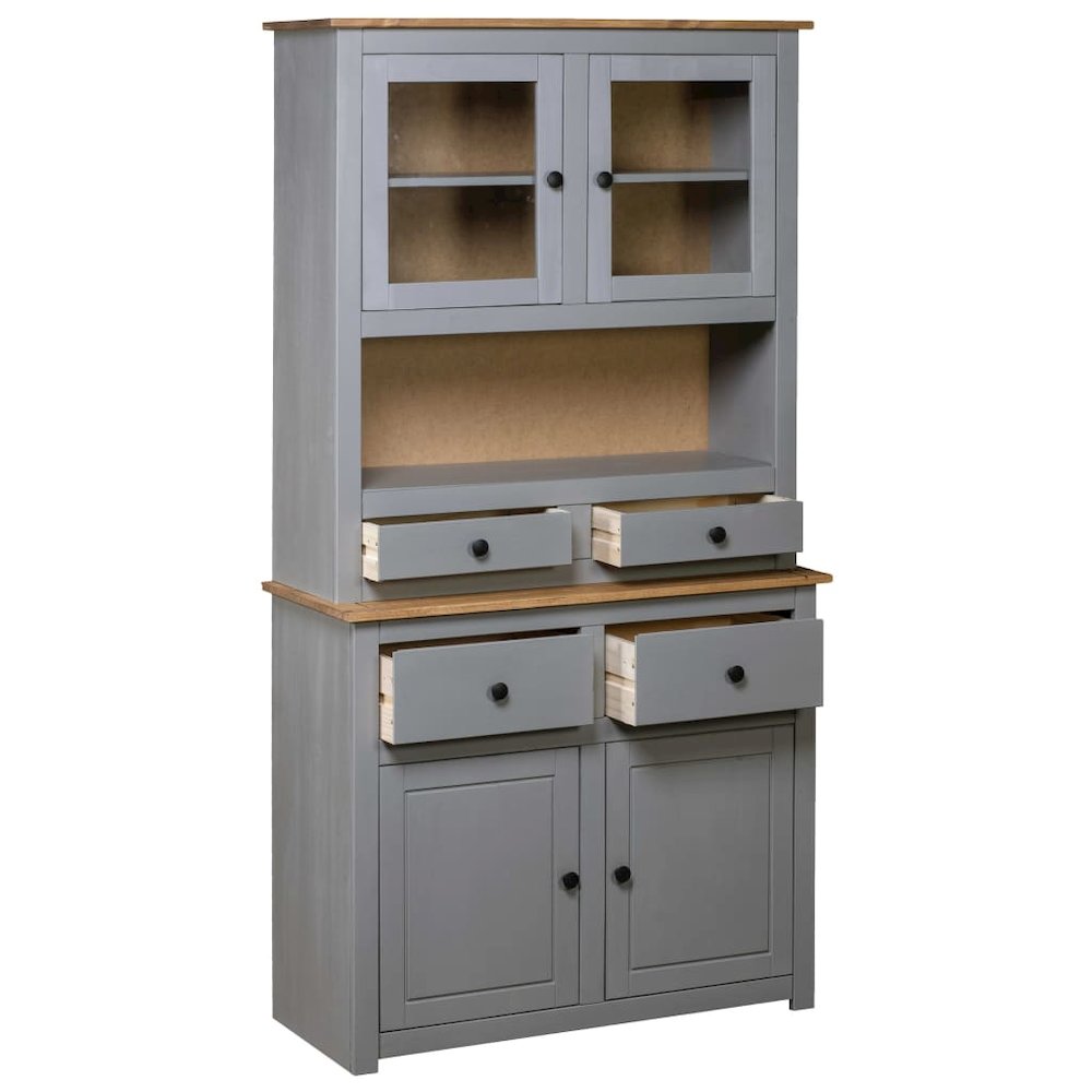Highboard Grey Solid pine wood Large Highboard Rectangular. Picture 2