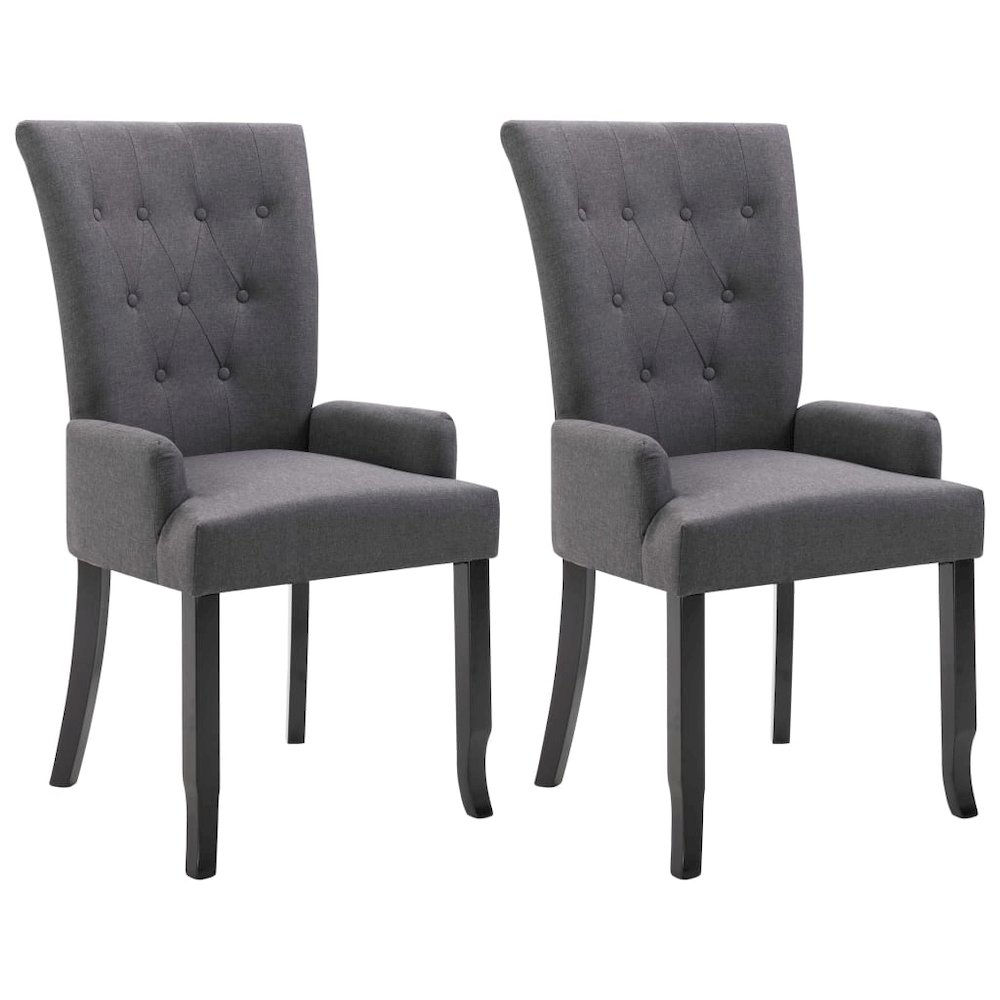 Dining Chair Set of 2 Dark Grey Polyester, Oak Wood Standard. Picture 2