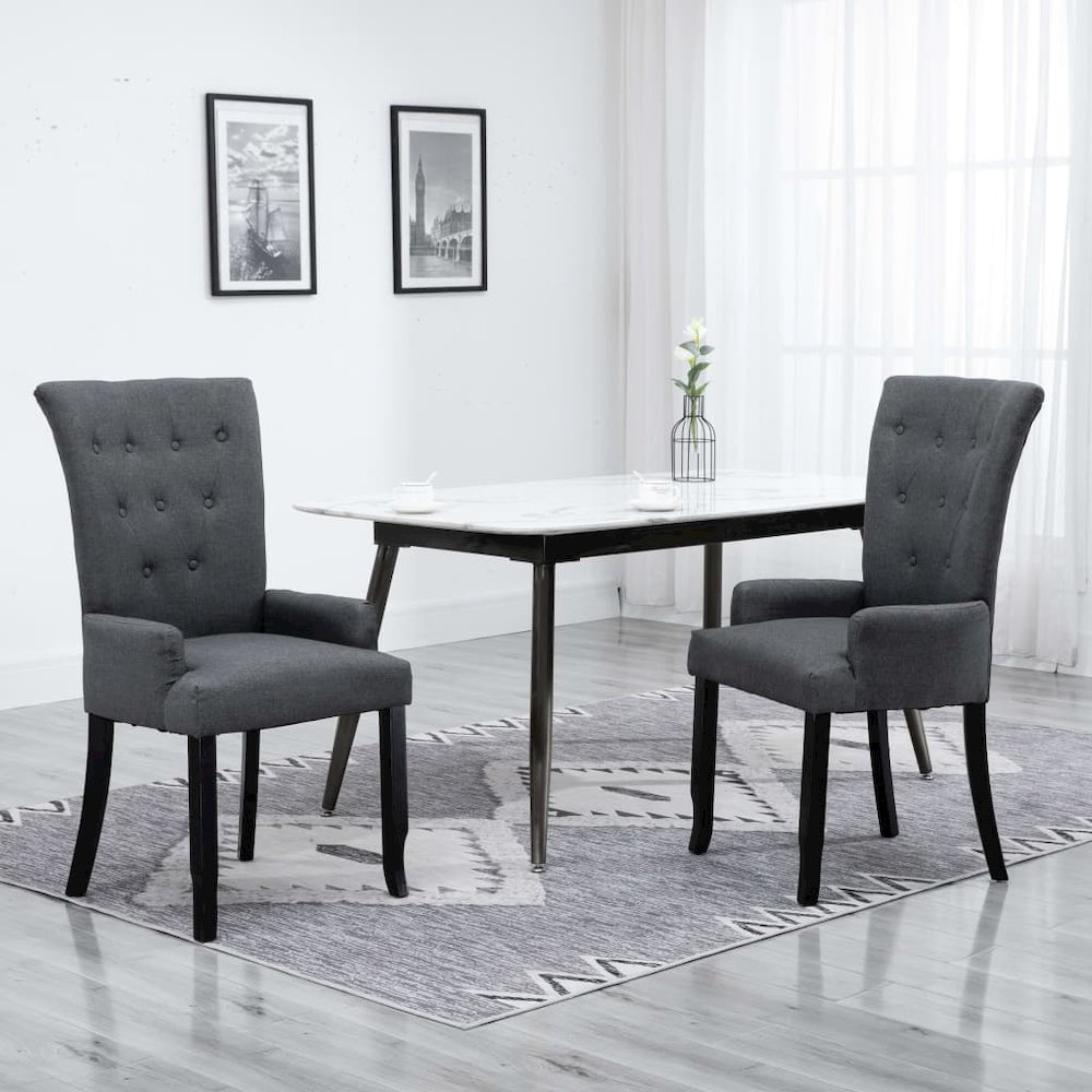 Dining Chair Set of 2 Dark Grey Polyester, Oak Wood Standard. Picture 1