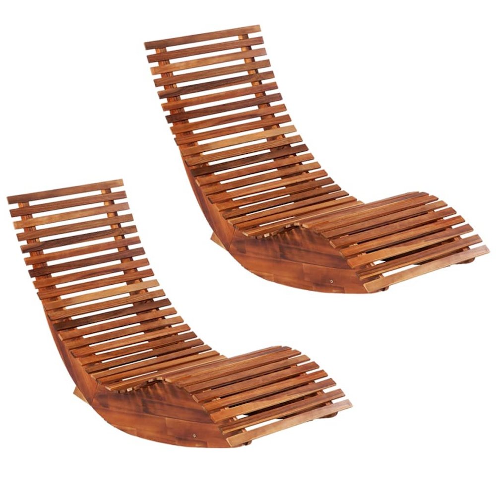 Sun Lounger Set of 2 Light brown Acacia wood. Picture 1