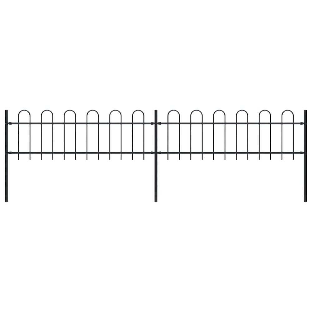 vidaXL Garden Fence with Hoop Top Steel 11.2ft Black, 277639. Picture 1