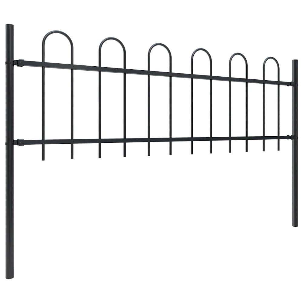 vidaXL Garden Fence with Hoop Top Steel 11.2ft Black, 277639. Picture 2