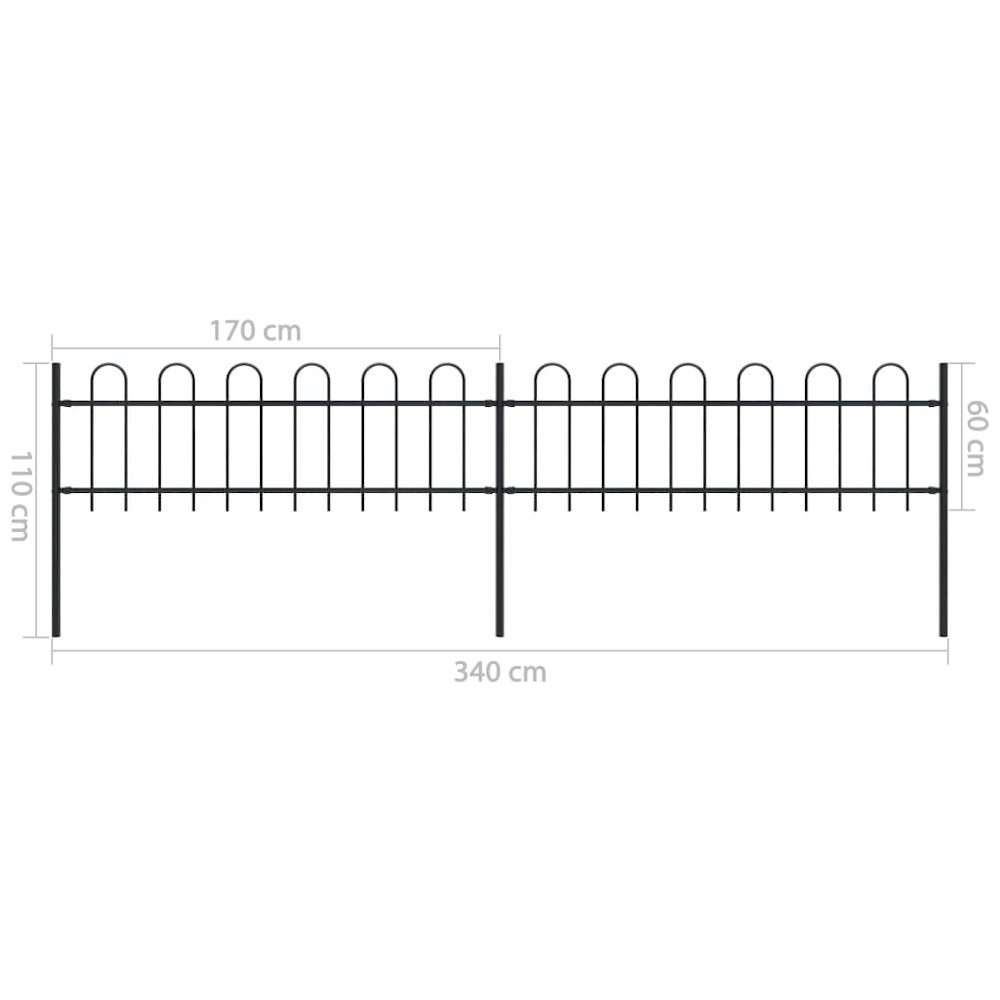 vidaXL Garden Fence with Hoop Top Steel 11.2ft Black, 277639. Picture 5