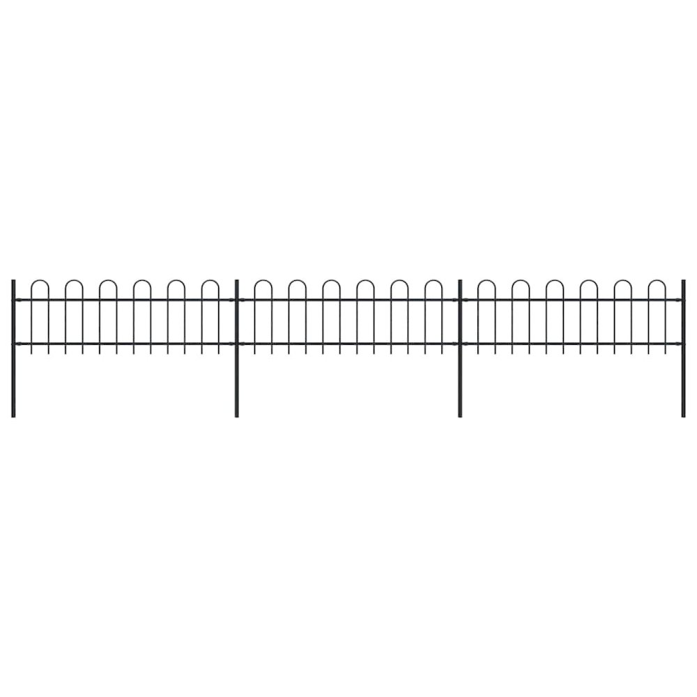 vidaXL Garden Fence with Hoop Top Steel 16.7ft Black, 277640. Picture 1