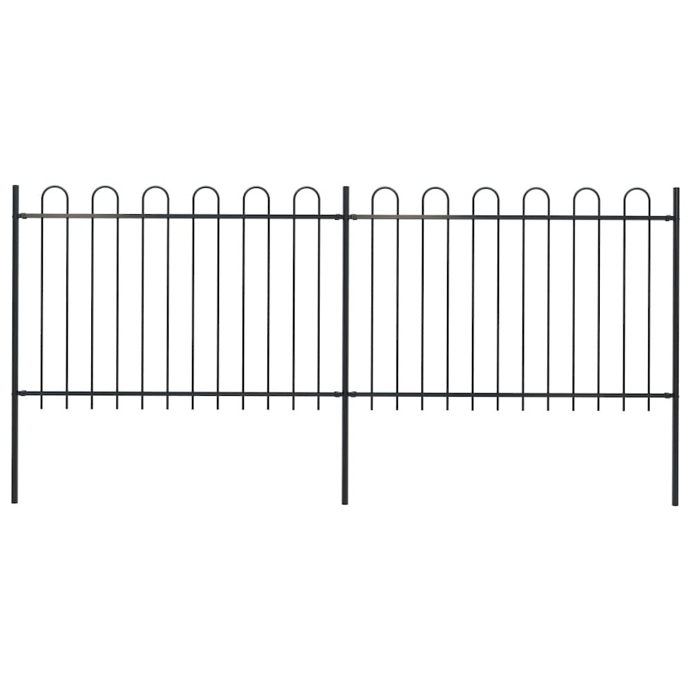 vidaXL Garden Fence with Hoop Top Steel 11.2ft Black, 277666. Picture 1