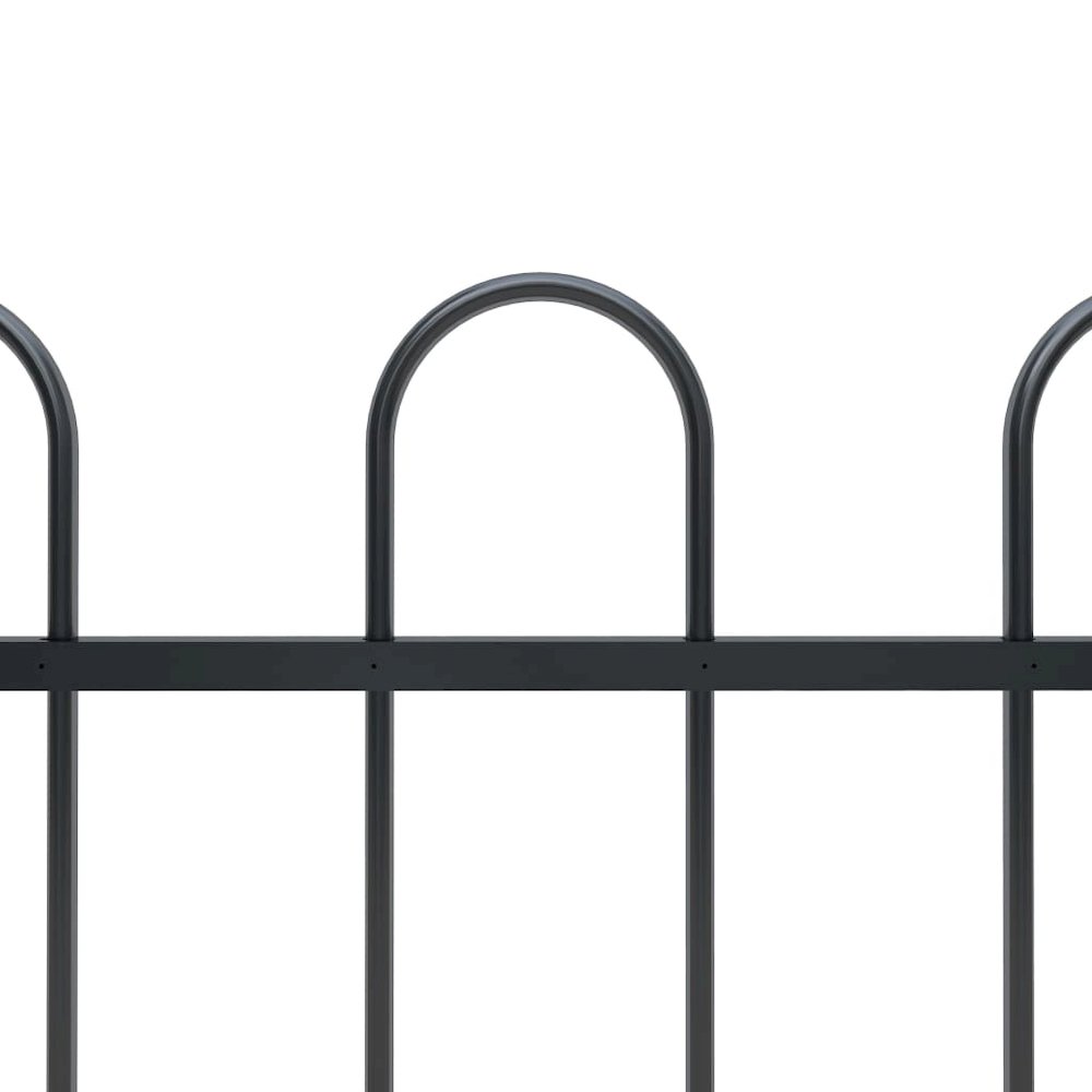 vidaXL Garden Fence with Hoop Top Steel 11.2ft Black, 277666. Picture 3