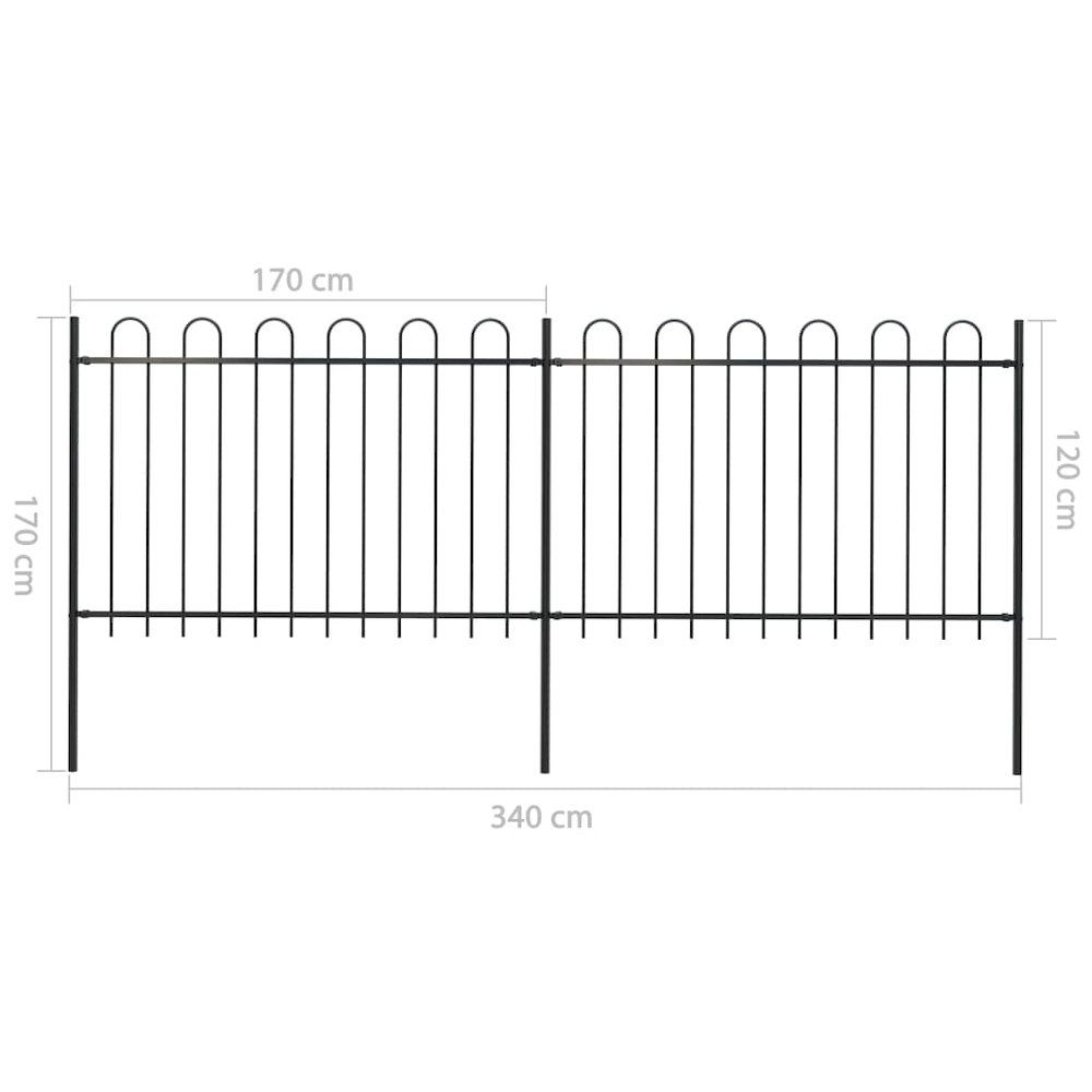 vidaXL Garden Fence with Hoop Top Steel 11.2ft Black, 277666. Picture 5