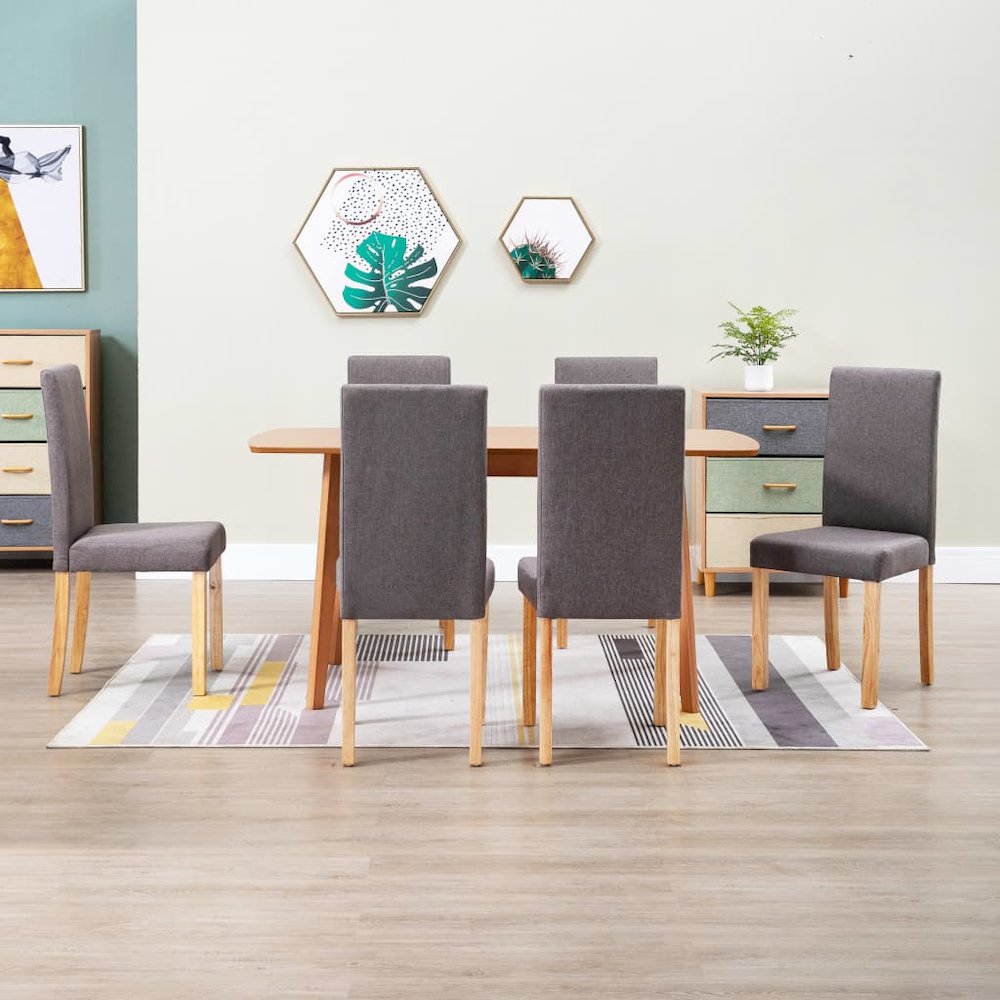 Dining Chair Set of 6 Taupe Fabric and Rubber wood Standard. Picture 1