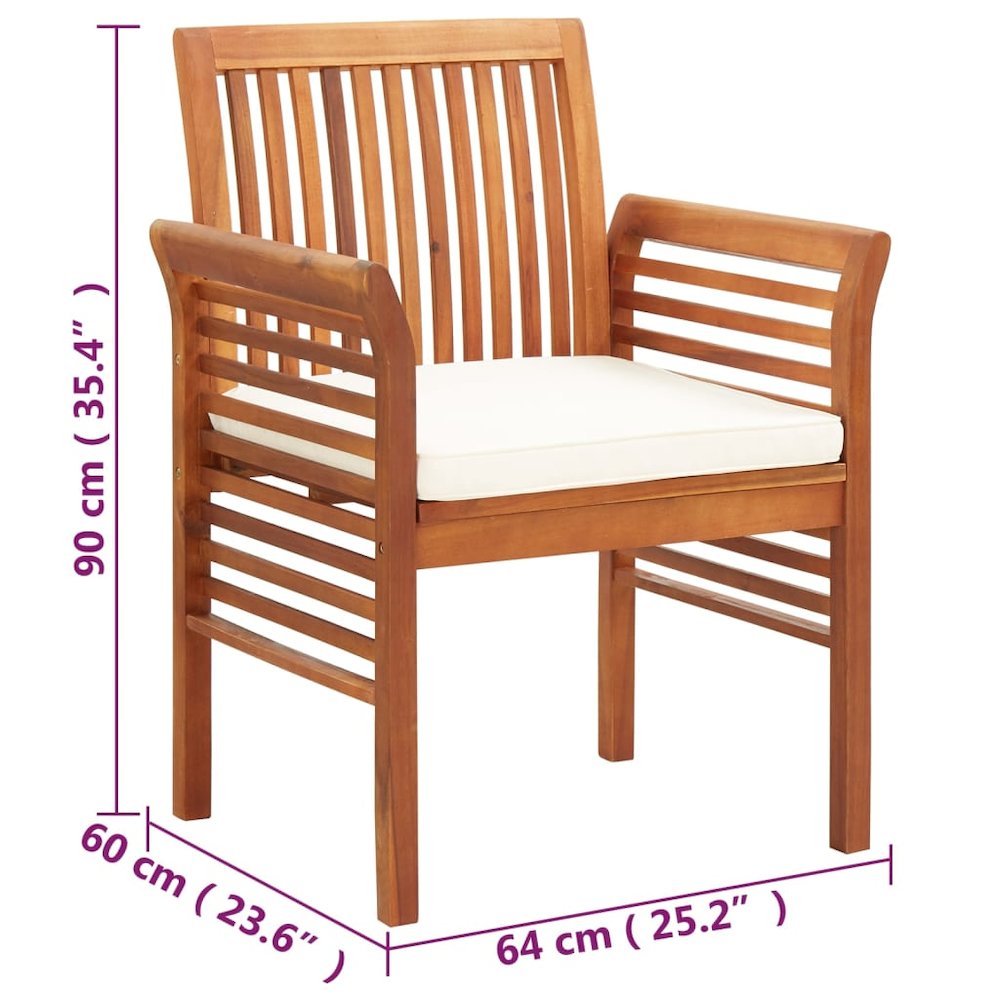 Dining Chair Set of 2 Brown Solid acacia wood Medium. Picture 8