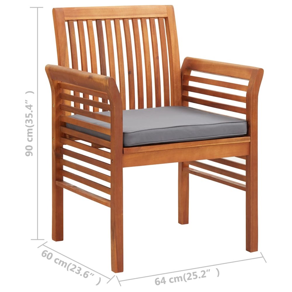 Dining Chair Brown frame, Dark grey cushion Solid acacia wood. Picture 7