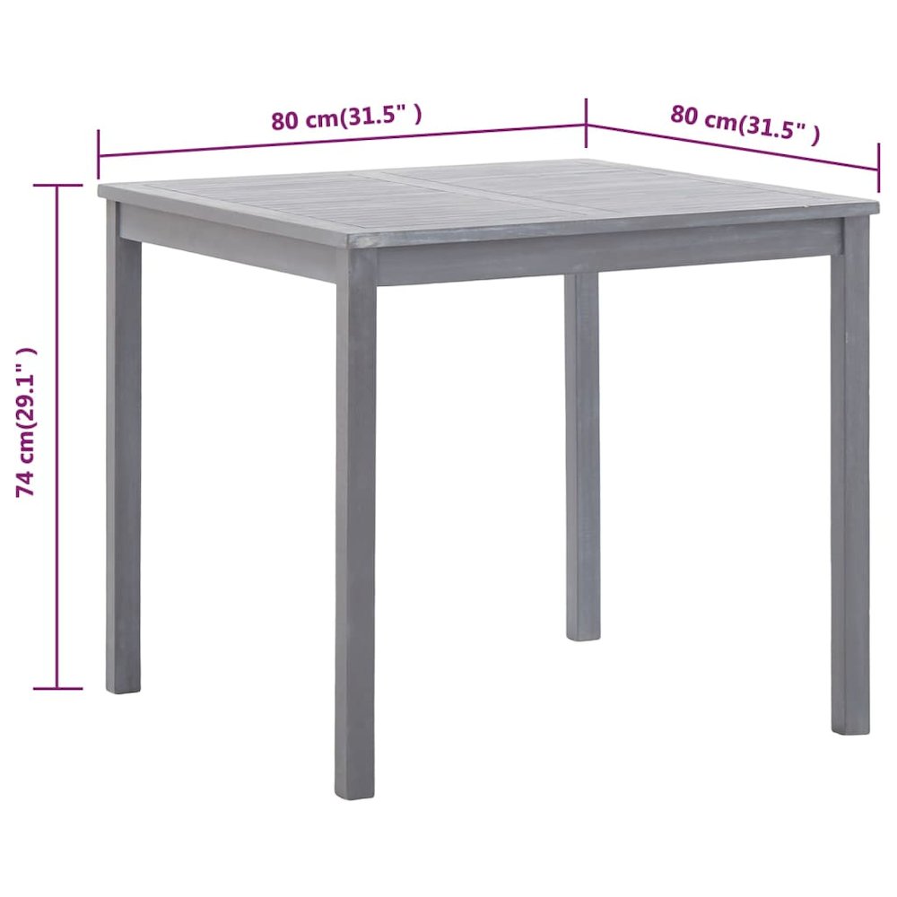 Dining Table Grey Solid Acacia wood 31.5x31.5x29.1in Durable. Picture 5