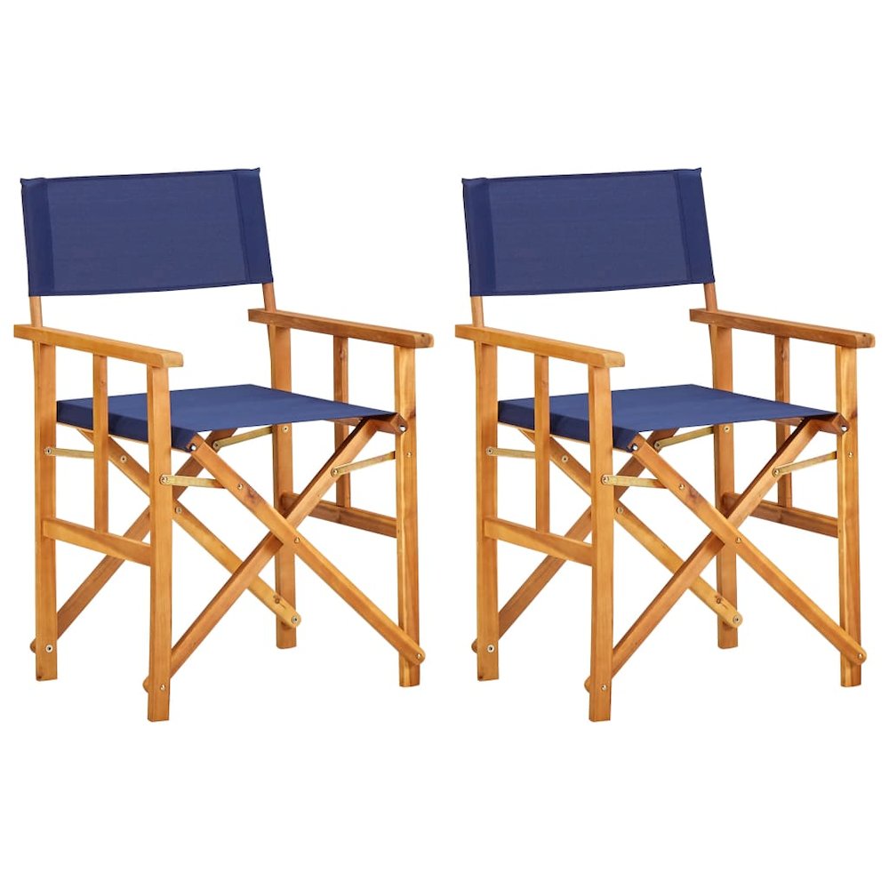 Chair Set of 2 Natural wood color and Blue. Picture 1