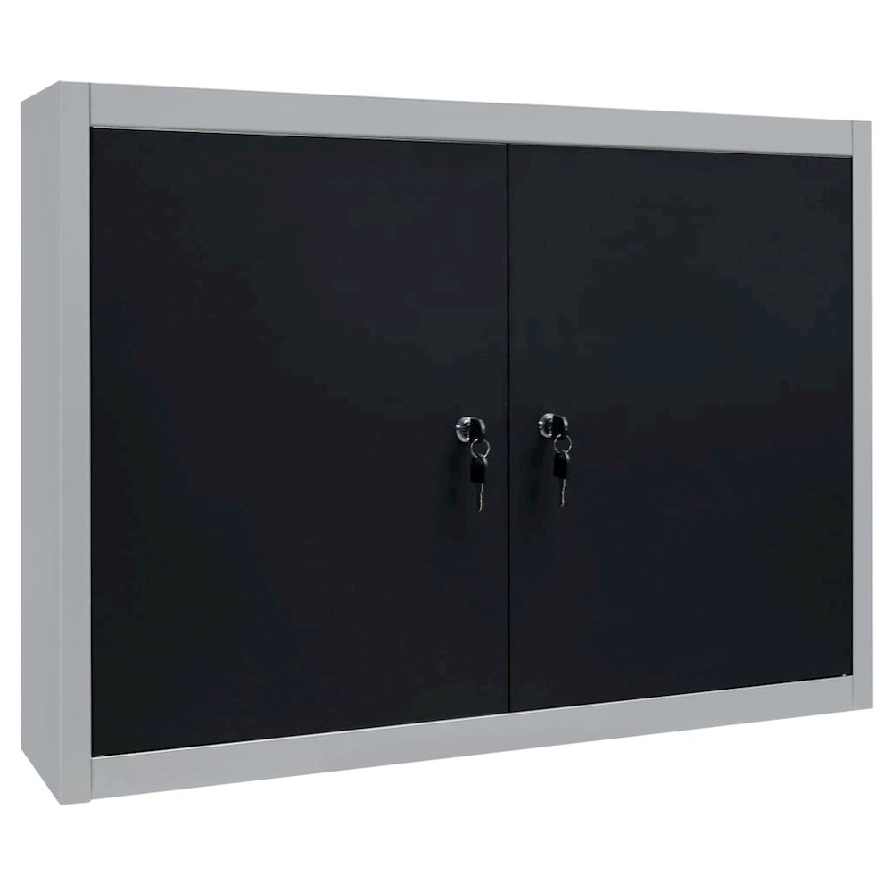 vidaXL Wall Mounted Tool Cabinet Industrial Style Metal Gray and Black, 145365. Picture 2